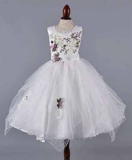 WhiteHenz Clothing Flower Embroidered Bodice Sleeveless Dress - White