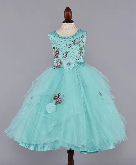 WhiteHenz Clothing Flower Embroidered Bodice Sleeveless Dress - Sea Green