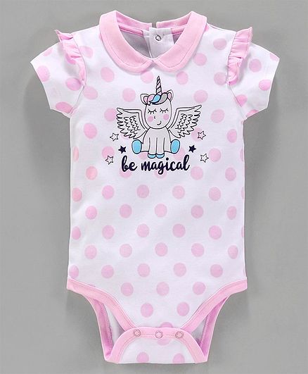 Babyoye Short Sleeves Onesie Unicorn Print - White Pink