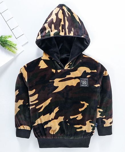 Noddy Full Sleeves Camouflage Print Hoodie - Brown