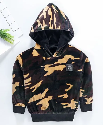 Noddy Full Sleeves Camouflage Print Hoodie - Brown