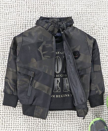 Noddy Full Sleeves Camouflage Print Jacket With Wonder Printed Tee - Black