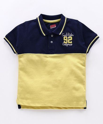 Babyhug Half Sleeves Tee 96 Patch - Yellow Navy Blue