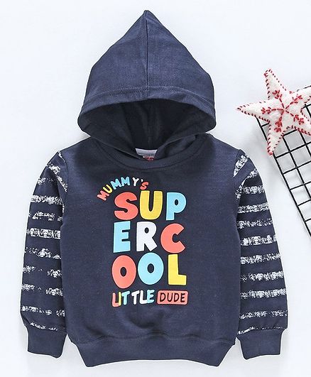 Babyhug Full Sleeves Hooded Sweatshirt Text Print - Navy Blue