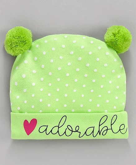 Babyoye Cotton Cap Pom Pom Detailing - Green
