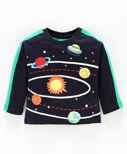 Babyoye Full Sleeves Cotton Tee Galaxy Print - Navy Blue