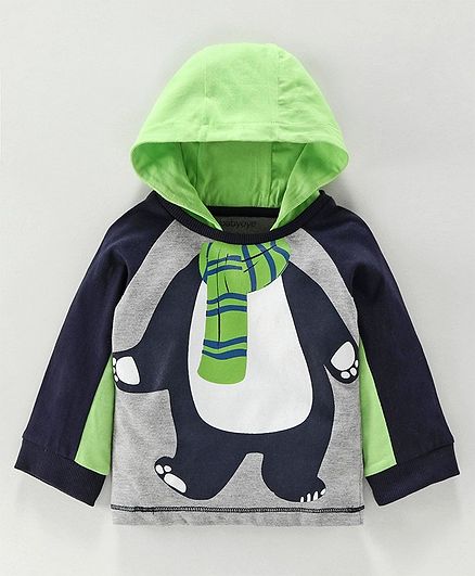 Babyoye Full Sleeves Hooded Tee Graphic Print - Grey Blue Green