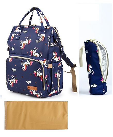Bagsinfinitee Backpack Unicorn Print Diaper Bag - Blue
