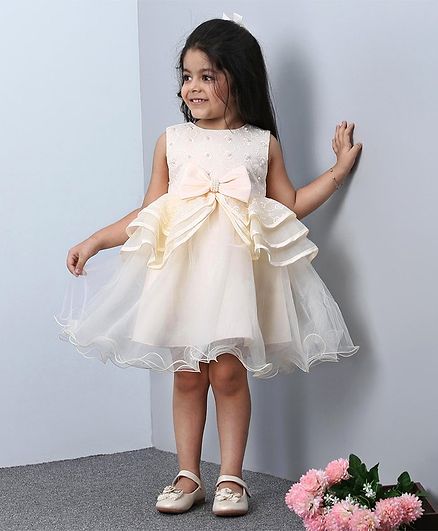 Mark & Mia Sleeveless Party Frock Bow Design - Cream