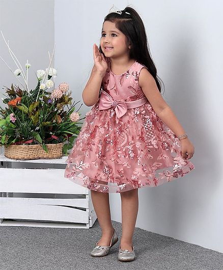 Mark & Mia Sleeveless Floral & Sequin Embroidered Party Frock - Pink