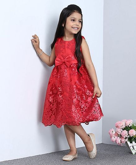 Mark & Mia Sleeveless Floral Embroidered Party Frock - Red