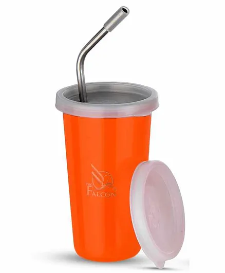 Falcon Stainless Steel Tumbler With Straw Orange - 300 ml