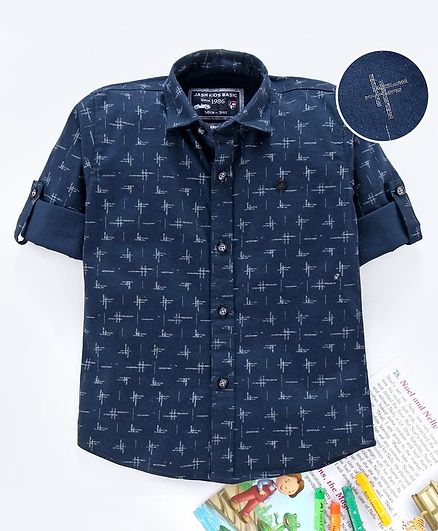 Jash Kids Full Sleeves Shirt Printed - Navy Blue
