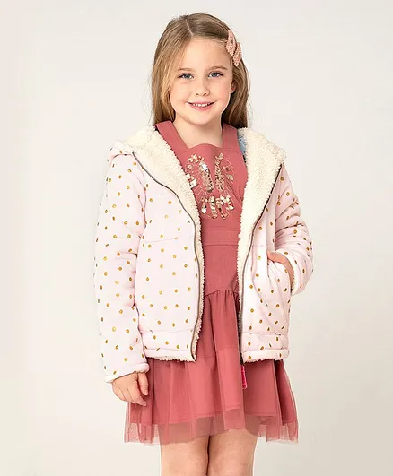 Cherry Crumble by Nitt Hyman Polka Dot Print Reversible Full Sleeves Hooded Jacket - Pink