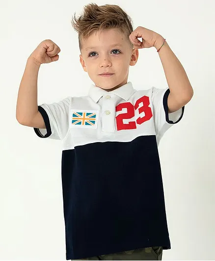 Cherry Crumble by Nitt Hyman 23 Patch Half Sleeves Polo Tee - White & Black