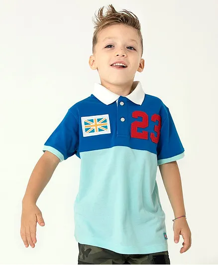 Cherry Crumble by Nitt Hyman 23 Patch Half Sleeves Polo Tee - Blue