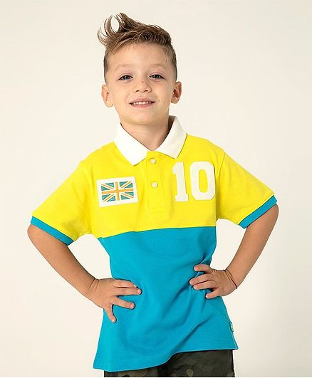 Cherry Crumble by Nitt Hyman 10 Patch Dual Color Half Sleeves Tee - Yellow & Blue