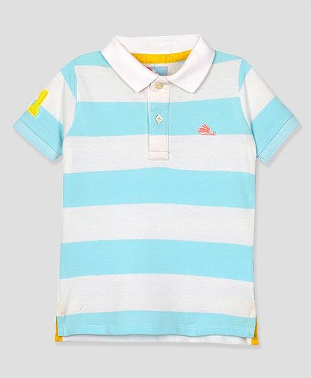 Cherry Crumble by Nitt Hyman Striped Half Sleeves Tee - Blue & White