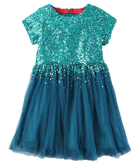 Cherry Crumble by Nitt Hyman Falling Sequins Short Sleeves Dress - Sea Green