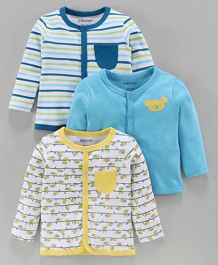 Babyoye Cotton Vests Koala Print Pack of 3 - Blue Yellow