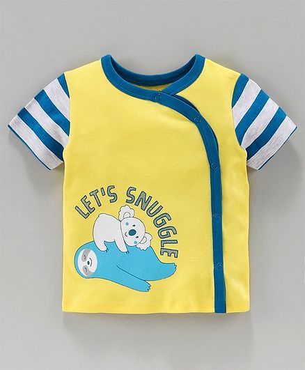 Babyoye Cotton Half Sleeves Jhabla Vest Koala Print - Yellow Blue