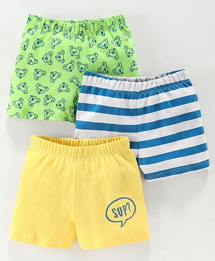 Babyoye Cotton Shorts Koala Print Pack of 3 - Yellow Blue Green