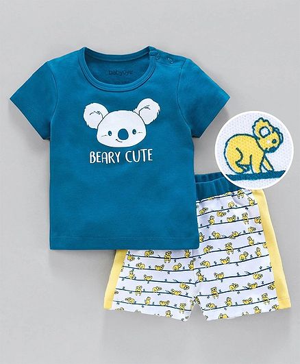 Babyoye Half Sleeves Tee & Shorts Koala Print - Blue
