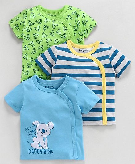 Babyoye Cotton Half Sleeves Jhabla Vest Koala Print - Green Blue