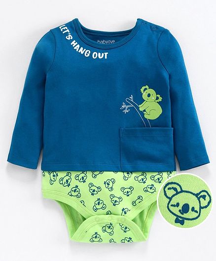 Babyoye Full Sleeves Cotton Onesie Koala Print - Blue Green