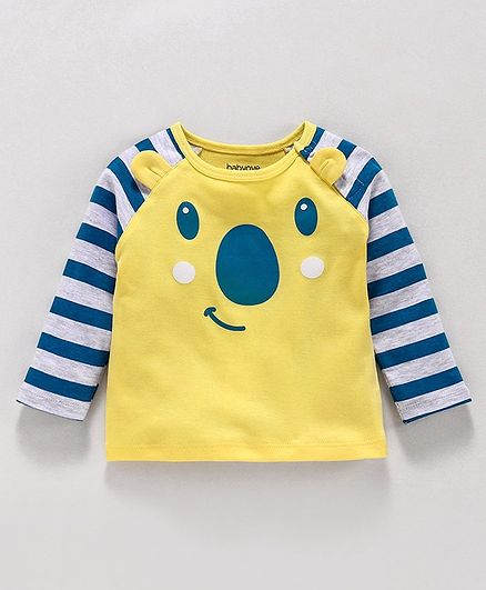 Babyoye Raglan Sleeves Cotton Tee Bear Design - Yellow Grey