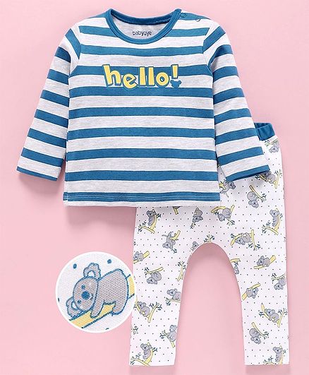 Babyoye Full Sleeves Tee & Bottom Set Koala Print - White Blue