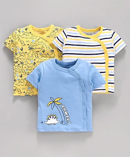 Babyoye Cotton Half Sleeves Jhabla Vest Multi Print - Yellow Blue