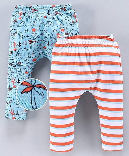 Babyoye Cotton Full Length Diaper Leggings Dinosaur Print - Orange Blue