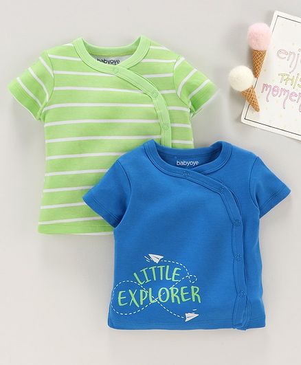 Babyoye Half Sleeves Vests Text Print Pack of 2 - Green Blue