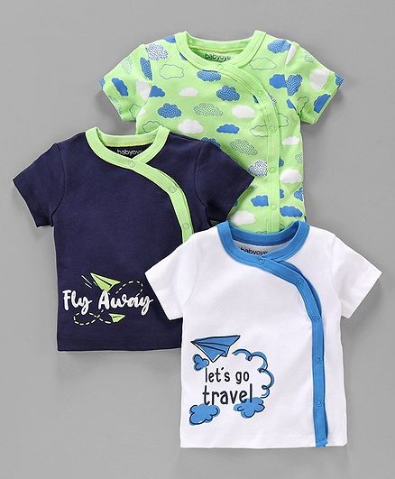 Babyoye Half Sleeves Jhabla Vest Pack of 3 - Green White Blue