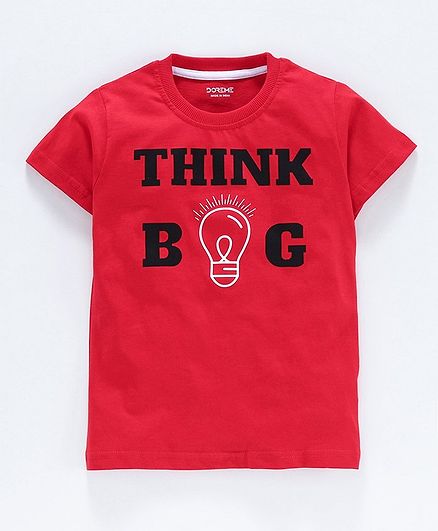 Doreme Half Sleeves Tee Text Print - Red