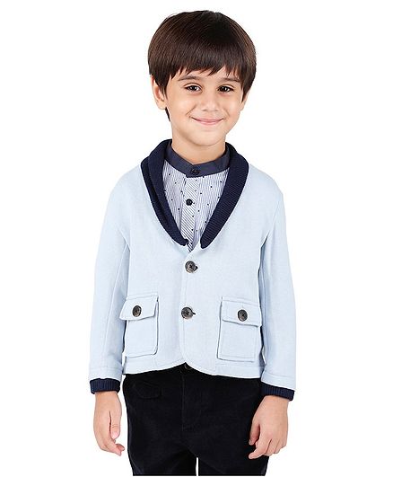 One Friday Solid Full Sleeves Jacket - Blue
