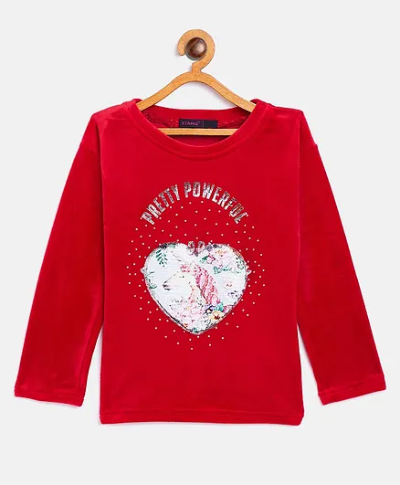 Ziama Full Sleeves Heart Patch Top - Red