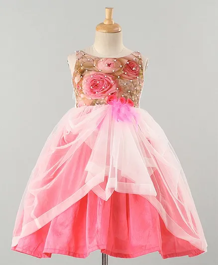 PinkCow Sleeveless Net Flare Flower Print Gown - Pink
