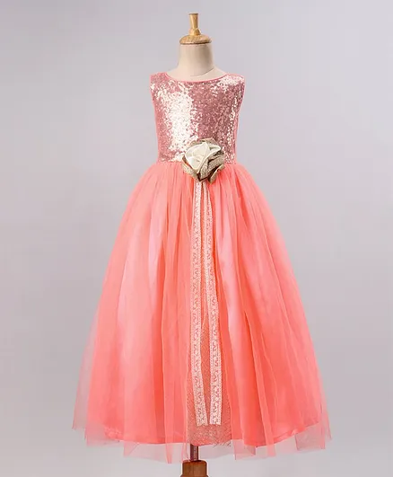 PinkCow Sequin Detailing Sleeveless Flared Gown - Peach