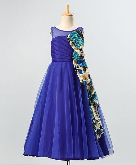 PinkCow Sleeveless Flower Print Detailing Flared Gown - Blue