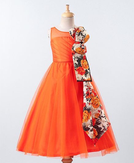 PinkCow Sleeveless Flower Print Detailing Flared Gown - Orange