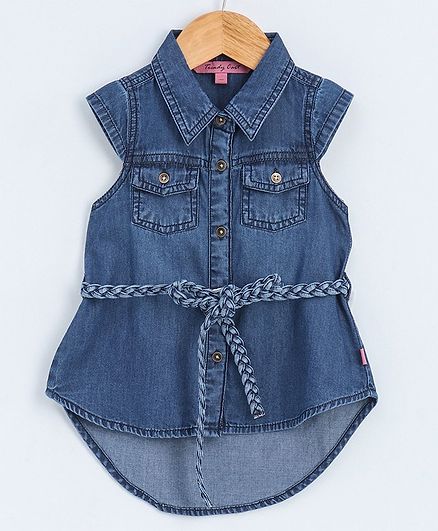 Trendy Cart Solid Sleeveless Dress - Dark Blue