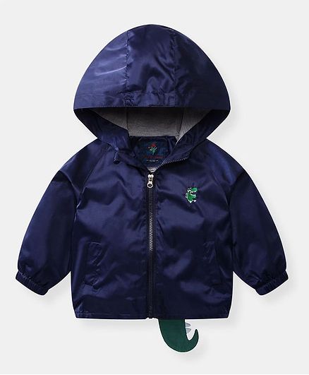 Awabox Dinosaur Patch Full Sleeves Hooded Jacket - Navy Blue
