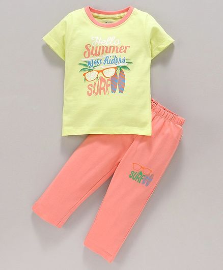 Ohms Half Sleeves Tee and Lounge Pant Text Print - Yellow Orange