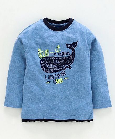 Jus Cubs Whale Print Full Sleeves Tee - Blue