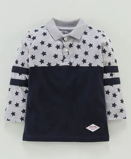 Jus Cubs Star Print Full Sleeves Polo Tee - Navy