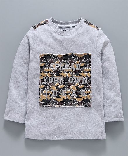 Jus Cubs Full Sleeves Camouflage Print Detailed Tee - Grey