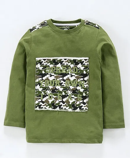 Jus Cubs Full Sleeves Camouflage Print Detailed Tee - Green