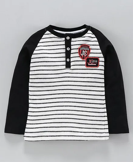 Jus Cubs Striped Full Sleeves Tee - White & Black